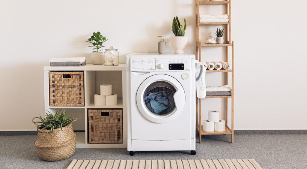 a washer and dryer in a room