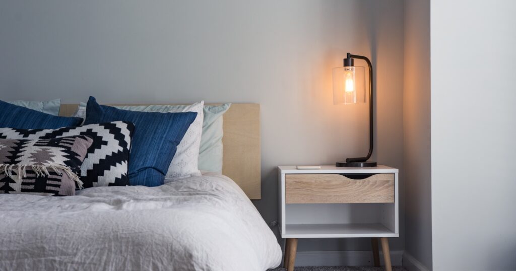 black table lamp on nightstand