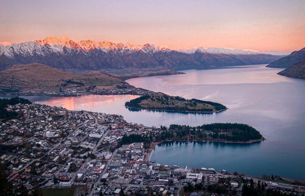 aerial view of lake and mountains during daytime