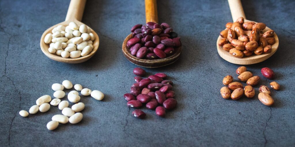 brown wooden spoon with red and brown beans